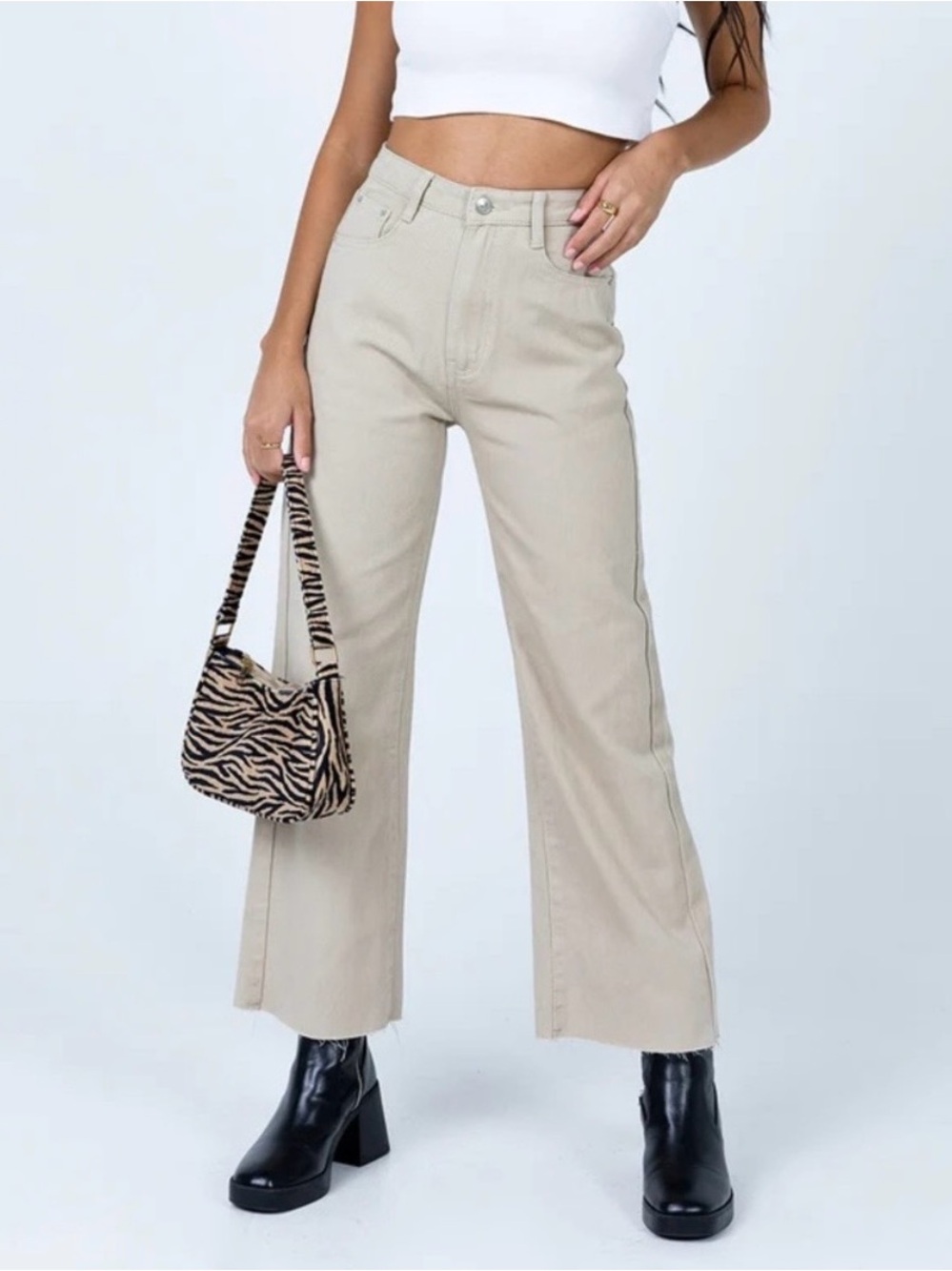 NWT Princess Polly CECE HAMMER WIDE LEG JEANS BEIGE DENIM